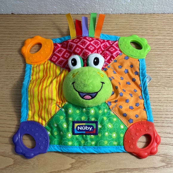 Nuby Teether Frog Blanket Lovey Sensory Plush Baby Toy Security Blanket - Picture 1 of 7
